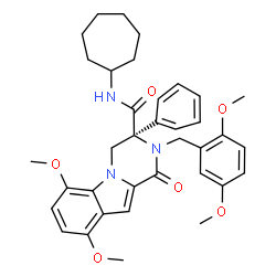ChemSpider 2D Image | (3S)-N-Cycloheptyl-2-(2,5-dimethoxybenzyl)-6,9-dimethoxy-1-oxo-3-phenyl-1,2,3,4-tetrahydropyrazino[1,2-a]indole-3-carboxamide | C36H41N3O6