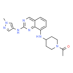 ChemSpider 2D Image | 1-[4-({2-[(1-Methyl-1H-pyrazol-4-yl)amino]-8-quinazolinyl}amino)-1-piperidinyl]ethanone | C19H23N7O