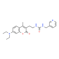 ChemSpider 2D Image | 1-{2-[7-(Diethylamino)-4-methyl-2-oxo-2H-chromen-3-yl]ethyl}-3-(3-pyridinylmethyl)urea | C23H28N4O3