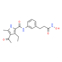 ChemSpider 2D Image | 4-Acetyl-3-ethyl-N-{3-[3-(hydroxyamino)-3-oxopropyl]phenyl}-5-methyl-1H-pyrrole-2-carboxamide | C19H23N3O4