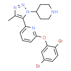 ChemSpider 2D Image | 2-(2,5-Dibromophenoxy)-6-[4-methyl-1-(4-piperidinyl)-1H-1,2,3-triazol-5-yl]pyridine | C19H19Br2N5O