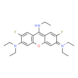 ChemSpider 2D Image | 6-(Diethylamino)-N,N-diethyl-9-(ethylamino)-2,7-difluoro-3H-xanthen-3-iminium | C23H30F2N3O