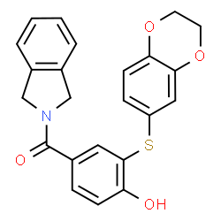 ChemSpider 2D Image | [3-(2,3-Dihydro-1,4-benzodioxin-6-ylsulfanyl)-4-hydroxyphenyl](1,3-dihydro-2H-isoindol-2-yl)methanone | C23H19NO4S