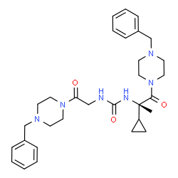 ChemSpider 2D Image | 1-[(2S)-1-(4-Benzyl-1-piperazinyl)-2-cyclopropyl-1-oxo-2-propanyl]-3-[2-(4-benzyl-1-piperazinyl)-2-oxoethyl]urea | C31H42N6O3