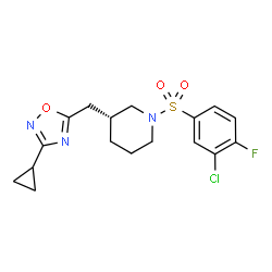 ChemSpider 2D Image | (3R)-1-[(3-Chloro-4-fluorophenyl)sulfonyl]-3-[(3-cyclopropyl-1,2,4-oxadiazol-5-yl)methyl]piperidine | C17H19ClFN3O3S