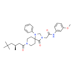 ChemSpider 2D Image | N-(3-Methoxyphenyl)-2-{4-oxo-1-phenyl-8-[(3S)-3,5,5-trimethylhexanoyl]-1,3,8-triazaspiro[4.5]dec-3-yl}acetamide | C31H42N4O4