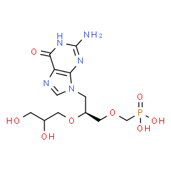 ChemSpider 2D Image | {[(2S)-3-(2-Amino-6-oxo-1,6-dihydro-9H-purin-9-yl)-2-(2,3-dihydroxypropoxy)propoxy]methyl}phosphonic acid | C12H20N5O8P