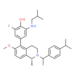 ChemSpider 2D Image | 2-Fluoro-6-(isobutylamino)-4-{(1R)-2-[1-(4-isopropylphenyl)ethyl]-6-methoxy-1-methyl-1,2,3,4-tetrahydro-5-isoquinolinyl}phenol | C32H41FN2O2