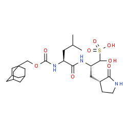 ChemSpider 2D Image | (2S)-2-({N-[(Adamantan-1-ylmethoxy)carbonyl]-L-leucyl}amino)-1-hydroxy-3-[(3R)-2-oxo-3-pyrrolidinyl]-1-propanesulfonic acid | C25H41N3O8S