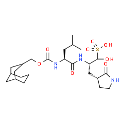 ChemSpider 2D Image | (2S)-2-({N-[(Bicyclo[3.3.1]non-3-ylmethoxy)carbonyl]-L-leucyl}amino)-1-hydroxy-3-[(3R)-2-oxo-3-pyrrolidinyl]-1-propanesulfonic acid | C24H41N3O8S