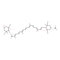 ChemSpider 2D Image | (3S,3'S,5R,5'R,6S,6'S)-3,5'-Dihydroxy-8-oxo-5,5',6,6',7,8-hexahydro-5,6-epoxy-beta,beta-caroten-3'-yl acetate | C42H60O6