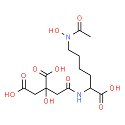 ChemSpider 2D Image | 2-[2-({5-[Acetyl(hydroxy)amino]-1-carboxypentyl}amino)-2-oxoethyl]-2-hydroxysuccinic acid | C14H22N2O10