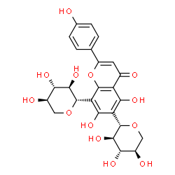 ChemSpider 2D Image | 5,7-Dihydroxy-2-(4-hydroxyphenyl)-6,8-bis[(2S,3R,4S,5R)-3,4,5-trihydroxytetrahydro-2H-pyran-2-yl]-4H-chromen-4-one (non-preferred name) | C25H26O13