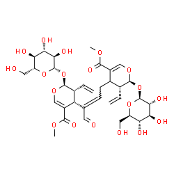 ChemSpider 2D Image | Dimethyl (2S,3R,2'S,3'R,4'R)-4,4'-[(2E)-4-oxo-2-butene-1,3-diyl]bis[2-(beta-D-glucopyranosyloxy)-3-vinyl-3,4-dihydro-2H-pyran-5-carboxylate] | C34H46O19