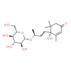 ChemSpider 2D Image | (2S)-4-[(1R)-1-Hydroxy-2,6,6-trimethyl-4-oxo-2-cyclohexen-1-yl]-3-buten-2-yl beta-L-glucopyranoside | C19H30O8