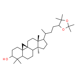 ChemSpider 2D Image | (3aS,9aR,10aS,12aR)-3a,6,6,12a-Tetramethyl-1-[4-(2,2,5,5-tetramethyl-1,3-dioxolan-4-yl)-2-butanyl]tetradecahydro-1H-cyclopenta[a]cyclopropa[e]phenanthren-7-ol (non-preferred name) | C33H56O3