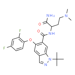 ChemSpider 2D Image | N-[1-Amino-4-(dimethylamino)-1-oxo-2-butanyl]-5-(2,4-difluorophenoxy)-1-(2-methyl-2-propanyl)-1H-indazole-6-carboxamide | C24H29F2N5O3