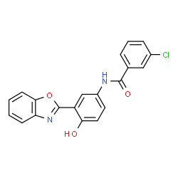 ChemSpider 2D Image | N-(3-Benzooxazol-2-yl-4-hydroxy-phenyl)-3-chloro-benzamide | C20H13ClN2O3