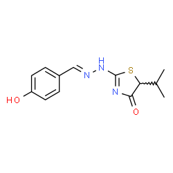 ChemSpider 2D Image | 2-[(2E)-2-(4-Hydroxybenzylidene)hydrazino]-5-isopropyl-1,3-thiazol-4(5H)-one | C13H15N3O2S