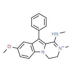 ChemSpider 2D Image | 8-Methoxy-2-methyl-1-(methylamino)-10-phenyl-3,4-dihydropyrazino[1,2-a]indol-2-ium | C20H22N3O
