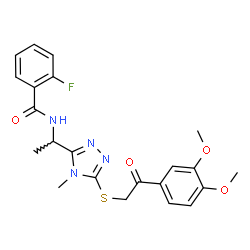 ChemSpider 2D Image | N-[1-(5-{[2-(3,4-Dimethoxyphenyl)-2-oxoethyl]sulfanyl}-4-methyl-4H-1,2,4-triazol-3-yl)ethyl]-2-fluorobenzamide | C22H23FN4O4S