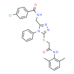 ChemSpider 2D Image | 4-Chloro-N-{[5-({2-[(2,6-dimethylphenyl)amino]-2-oxoethyl}sulfanyl)-4-phenyl-4H-1,2,4-triazol-3-yl]methyl}benzamide | C26H24ClN5O2S