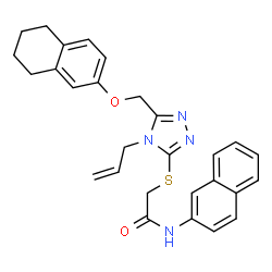 ChemSpider 2D Image | 2-({4-Allyl-5-[(5,6,7,8-tetrahydro-2-naphthalenyloxy)methyl]-4H-1,2,4-triazol-3-yl}sulfanyl)-N-(2-naphthyl)acetamide | C28H28N4O2S