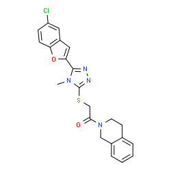 ChemSpider 2D Image | 2-{[5-(5-Chloro-1-benzofuran-2-yl)-4-methyl-4H-1,2,4-triazol-3-yl]sulfanyl}-1-(3,4-dihydro-2(1H)-isoquinolinyl)ethanone | C22H19ClN4O2S