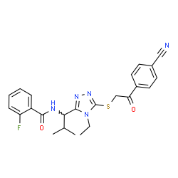 ChemSpider 2D Image | N-[1-(5-{[2-(4-Cyanophenyl)-2-oxoethyl]sulfanyl}-4-ethyl-4H-1,2,4-triazol-3-yl)-2-methylpropyl]-2-fluorobenzamide | C24H24FN5O2S