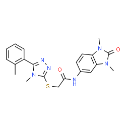 ChemSpider 2D Image | N-(1,3-Dimethyl-2-oxo-2,3-dihydro-1H-benzimidazol-5-yl)-2-{[4-methyl-5-(2-methylphenyl)-4H-1,2,4-triazol-3-yl]sulfanyl}acetamide | C21H22N6O2S