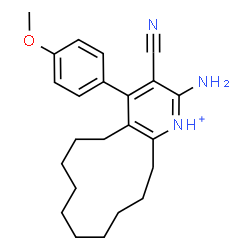 ChemSpider 2D Image | 2-Amino-3-cyano-4-(4-methoxyphenyl)-5,6,7,8,9,10,11,12,13,14-decahydrocyclododeca[b]pyridinium | C23H30N3O