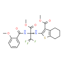 ChemSpider 2D Image | Methyl 2-({1,1,1-trifluoro-3-methoxy-2-[(2-methoxybenzoyl)amino]-3-oxo-2-propanyl}amino)-4,5,6,7-tetrahydro-1-benzothiophene-3-carboxylate | C22H23F3N2O6S