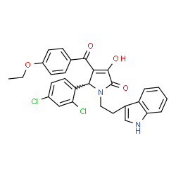 ChemSpider 2D Image | 1-(2-(1H-indol-3-yl)ethyl)-5-(2,4-dichlorophenyl)-4-(4-ethoxybenzoyl)-3-hydroxy-1H-pyrrol-2(5H)-one | C29H24Cl2N2O4