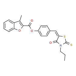 ChemSpider 2D Image | 4-[(E)-(4-Oxo-3-propyl-2-thioxo-1,3-thiazolidin-5-ylidene)methyl]phenyl 3-methyl-1-benzofuran-2-carboxylate | C23H19NO4S2