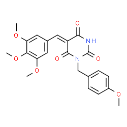 ChemSpider 2D Image | (5Z)-1-(4-Methoxybenzyl)-5-(3,4,5-trimethoxybenzylidene)-2,4,6(1H,3H,5H)-pyrimidinetrione | C22H22N2O7