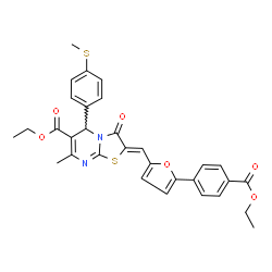 ChemSpider 2D Image | Ethyl (2Z)-2-({5-[4-(ethoxycarbonyl)phenyl]-2-furyl}methylene)-7-methyl-5-[4-(methylsulfanyl)phenyl]-3-oxo-2,3-dihydro-5H-[1,3]thiazolo[3,2-a]pyrimidine-6-carboxylate | C31H28N2O6S2
