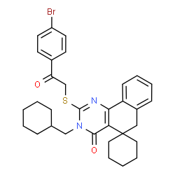 ChemSpider 2D Image | 2-{[2-(4-Bromophenyl)-2-oxoethyl]sulfanyl}-3-(cyclohexylmethyl)-3H-spiro[benzo[h]quinazoline-5,1'-cyclohexan]-4(6H)-one | C32H35BrN2O2S