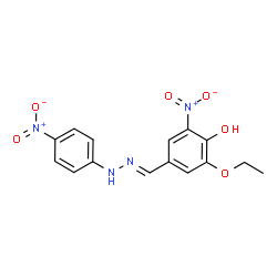 ChemSpider 2D Image | 2-Ethoxy-6-nitro-4-{(E)-[(4-nitrophenyl)hydrazono]methyl}phenol | C15H14N4O6