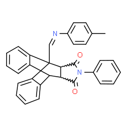 ChemSpider 2D Image | 1-{(Z)-[(4-Methylphenyl)imino]methyl}-17-phenyl-17-azapentacyclo[6.6.5.0~2,7~.0~9,14~.0~15,19~]nonadeca-2,4,6,9,11,13-hexaene-16,18-dione | C32H24N2O2