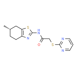 ChemSpider 2D Image | N-[(6S)-6-Methyl-4,5,6,7-tetrahydro-1,3-benzothiazol-2-yl]-2-(2-pyrimidinylsulfanyl)acetamide | C14H16N4OS2