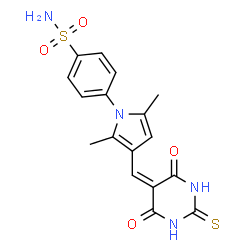 ChemSpider 2D Image | 4-{3-[(4,6-Dioxo-2-thioxotetrahydro-5(2H)-pyrimidinylidene)methyl]-2,5-dimethyl-1H-pyrrol-1-yl}benzenesulfonamide | C17H16N4O4S2