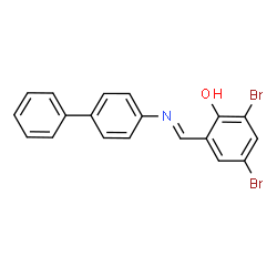 ChemSpider 2D Image | 2-[(E)-(4-Biphenylylimino)methyl]-4,6-dibromophenol | C19H13Br2NO