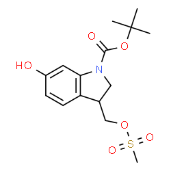 ChemSpider 2D Image | 2-Methyl-2-propanyl 6-hydroxy-3-{[(methylsulfonyl)oxy]methyl}-1-indolinecarboxylate | C15H21NO6S