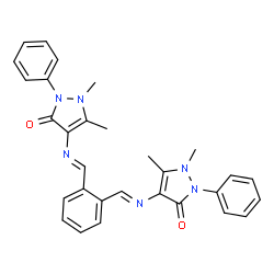 ChemSpider 2D Image | 4,4'-{1,2-Phenylenebis[(E)methylylidene(E)azanylylidene]}bis(1,5-dimethyl-2-phenyl-1,2-dihydro-3H-pyrazol-3-one) | C30H28N6O2