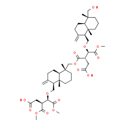 ChemSpider 2D Image | (3S,4R)-3-({[(1R,4aS,5S,8aR)-5-({[(2R,3S)-3-(Carboxymethyl)-1,4-dimethoxy-1,4-dioxo-2-butanyl]oxy}methyl)-1,4a-dimethyl-6-methylenedecahydro-1-naphthalenyl]methoxy}carbonyl)-4-{[(1S,4aR,5R,8aS)-5-(hyd
roxymethyl)-5,8a-dimethyl-2-methylenedecahydro-1-naphthalenyl]methoxy}-5-methoxy-5-oxopentanoic acid | C45H68O15