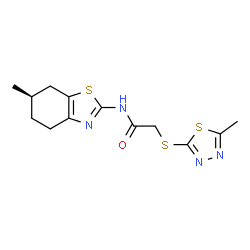 ChemSpider 2D Image | N-[(6R)-6-Methyl-4,5,6,7-tetrahydro-1,3-benzothiazol-2-yl]-2-[(5-methyl-1,3,4-thiadiazol-2-yl)sulfanyl]acetamide | C13H16N4OS3