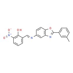 ChemSpider 2D Image | 2-Nitro-6-[(2-m-tolyl-benzooxazol-5-ylimino)-methyl]-phenol | C21H15N3O4