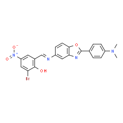 ChemSpider 2D Image | 2-Bromo-6-[(E)-({2-[4-(dimethylamino)phenyl]-1,3-benzoxazol-5-yl}imino)methyl]-4-nitrophenol | C22H17BrN4O4