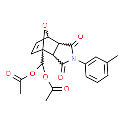 ChemSpider 2D Image | [4-(3-Methylphenyl)-3,5-dioxo-10-oxa-4-azatricyclo[5.2.1.0~2,6~]dec-8-en-1-yl]methylene diacetate | C20H19NO7