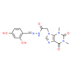 ChemSpider 2D Image | N'-(2,4-Dihydroxybenzylidene)-2-(1,3-dimethyl-2,6-dioxo-1,2,3,6-tetrahydro-9H-purin-9-yl)acetohydrazide | C16H16N6O5